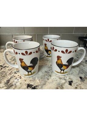 Vtg 4 Today’s Home Rooster  Mug Tea Coffee Bar Cup Country Rustic farmhouse Nos
